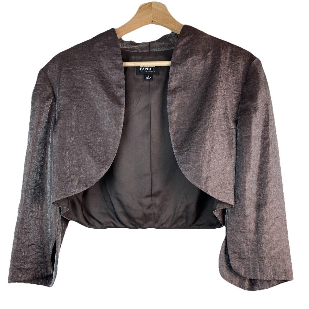 Adrianna Papell Occasions Women's 14 Shimmery Brown Open Crop Jacket